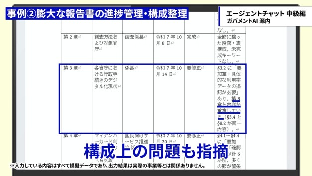章間の内容の重複を指摘した結果を表示している画面。