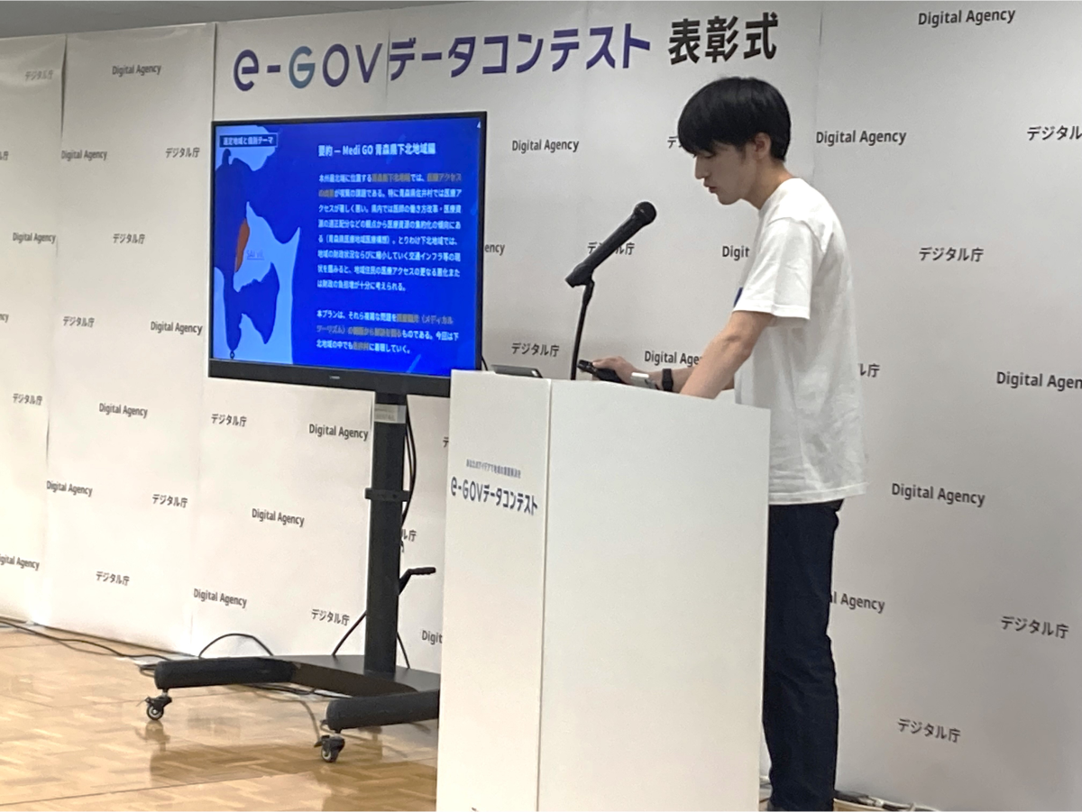 A photograph of a student giving a presentation