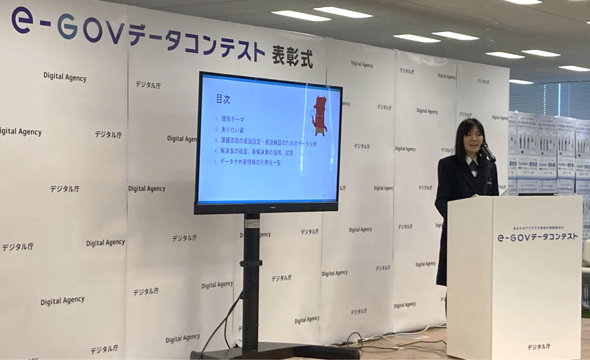 A photograph of a student giving a presentation