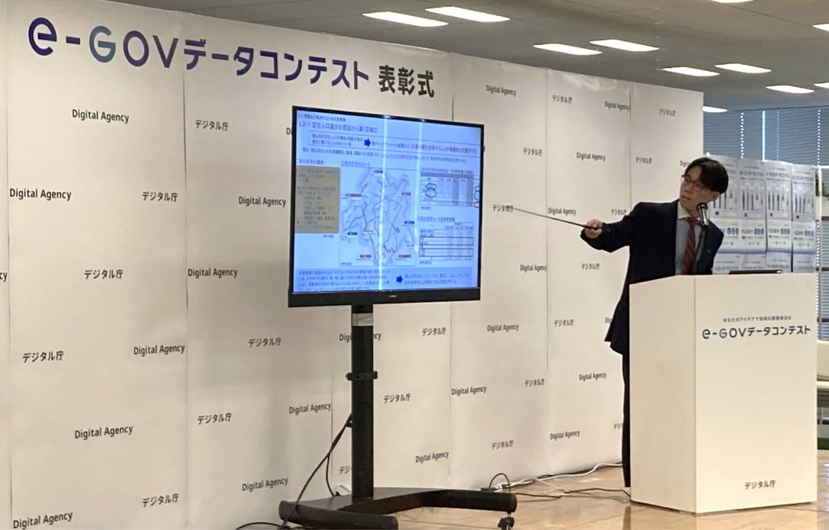 A photograph of a student giving a presentation