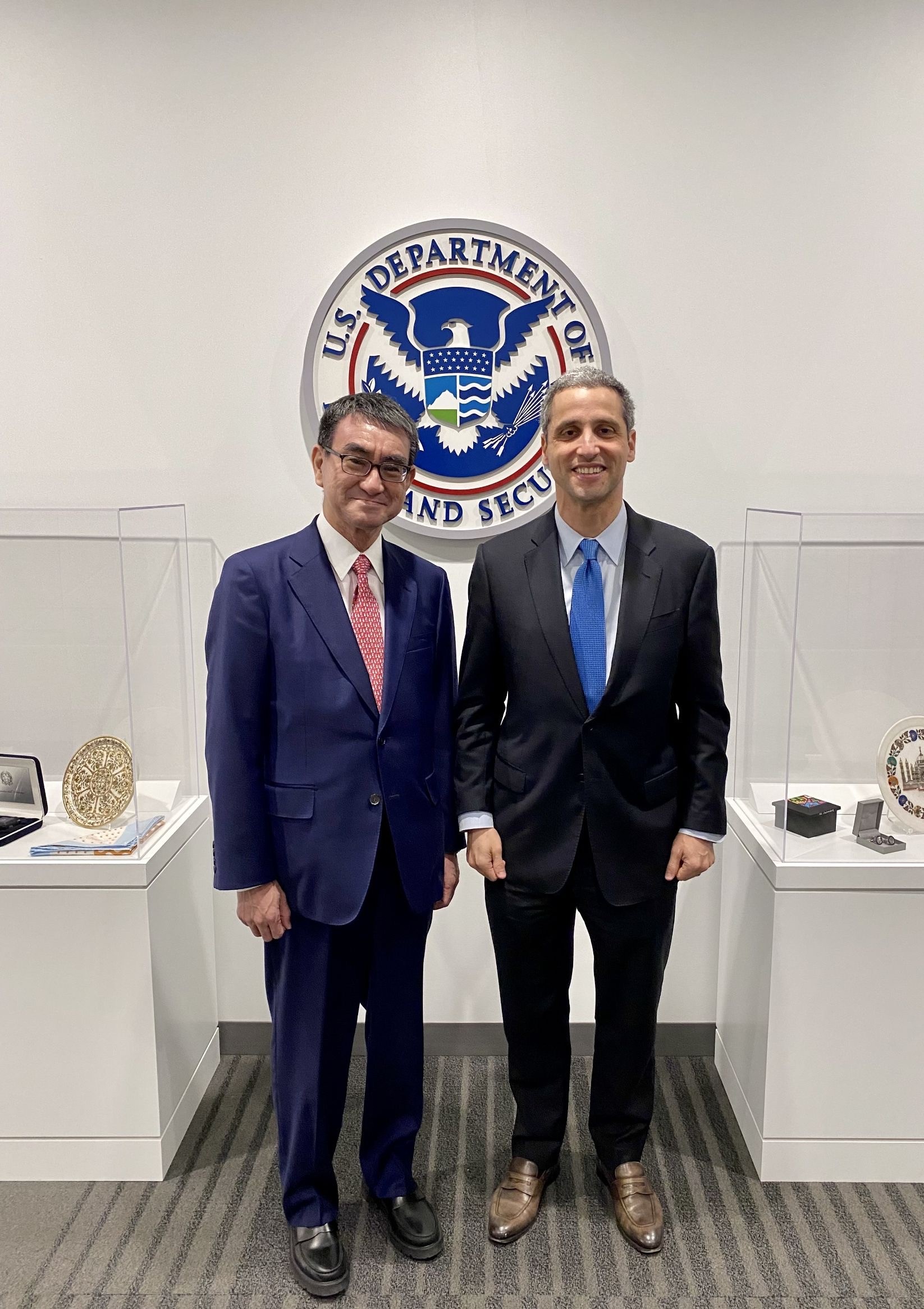Minister Kono (left) and Under Secretary for Strategy Silvers standing side by side