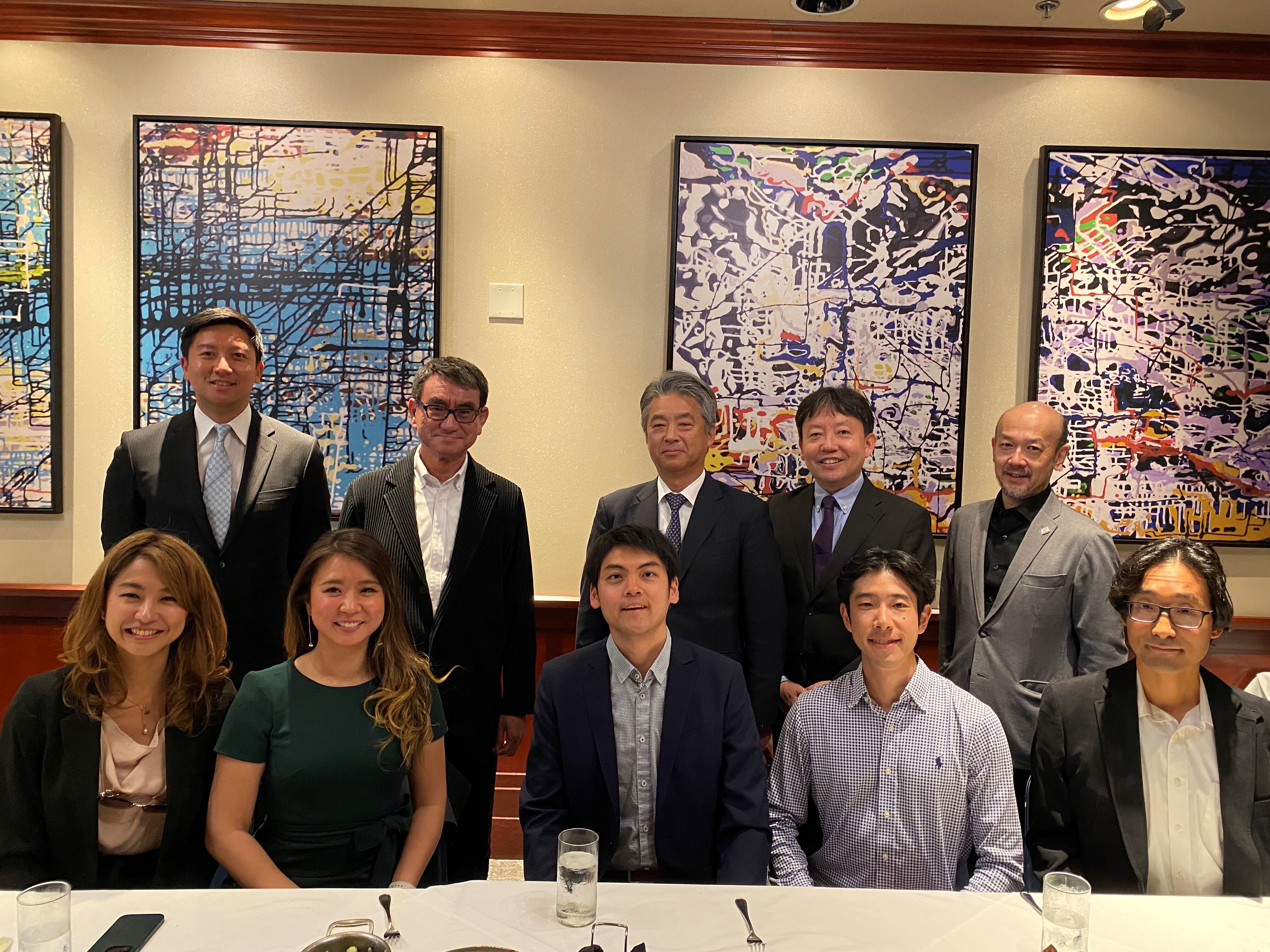 Group photo with Japanese startup leaders. Minister Kono is second from the left in the back row.